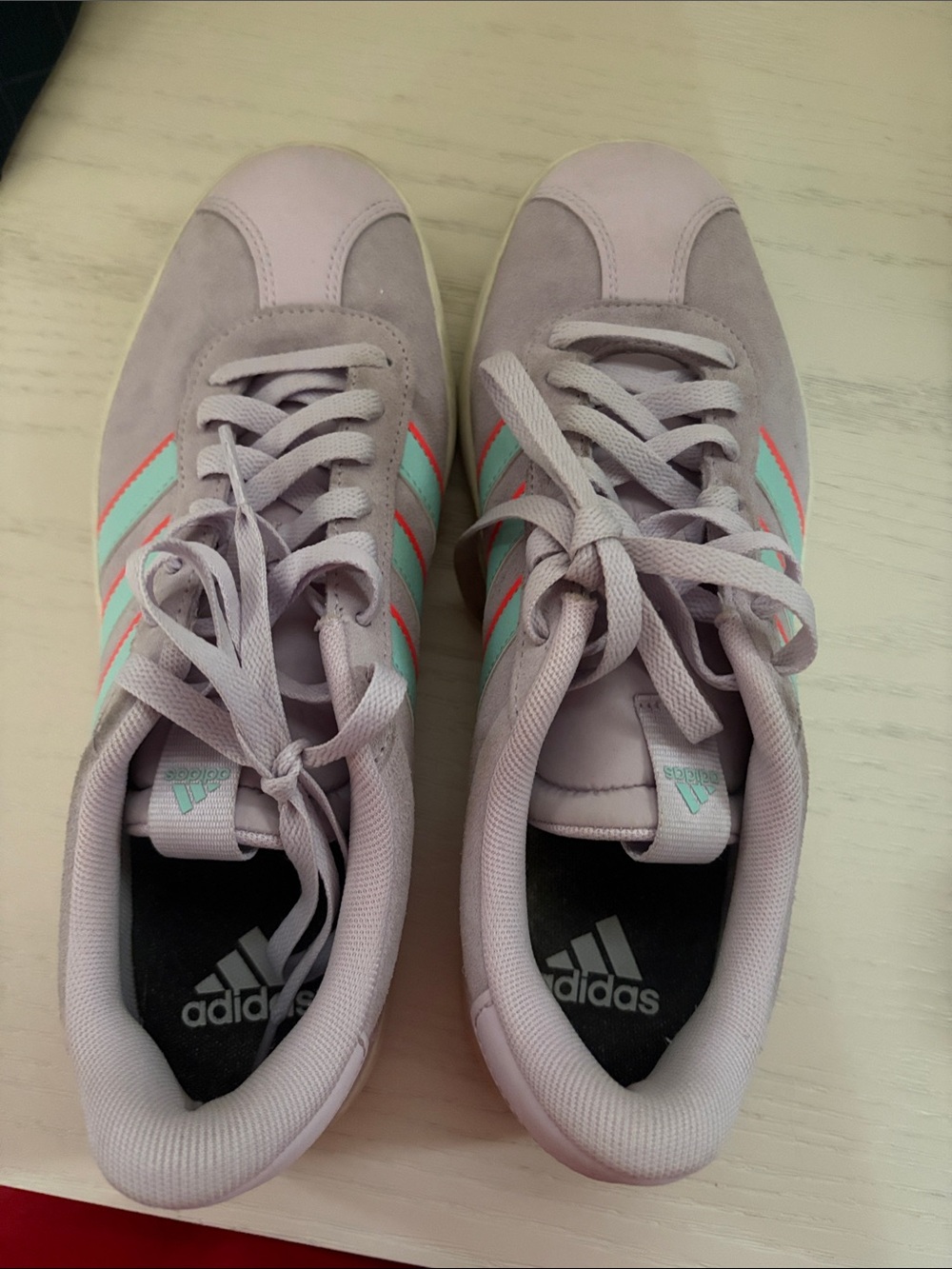 adidas Women's Lavender Sneakers with Mint and Coral Stripes